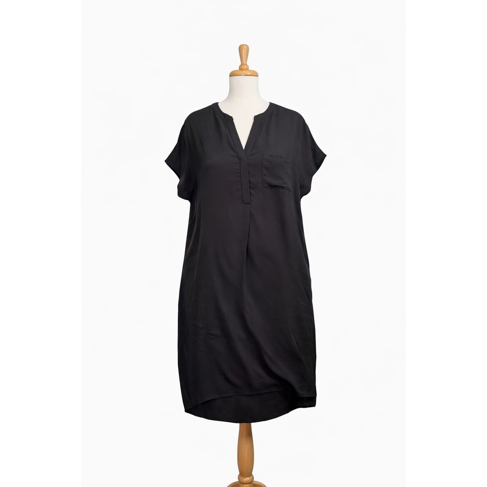 Tyler Boe Black Silk Shift Dress Womens S V-Neck Pocket Minimalist Quiet Luxury